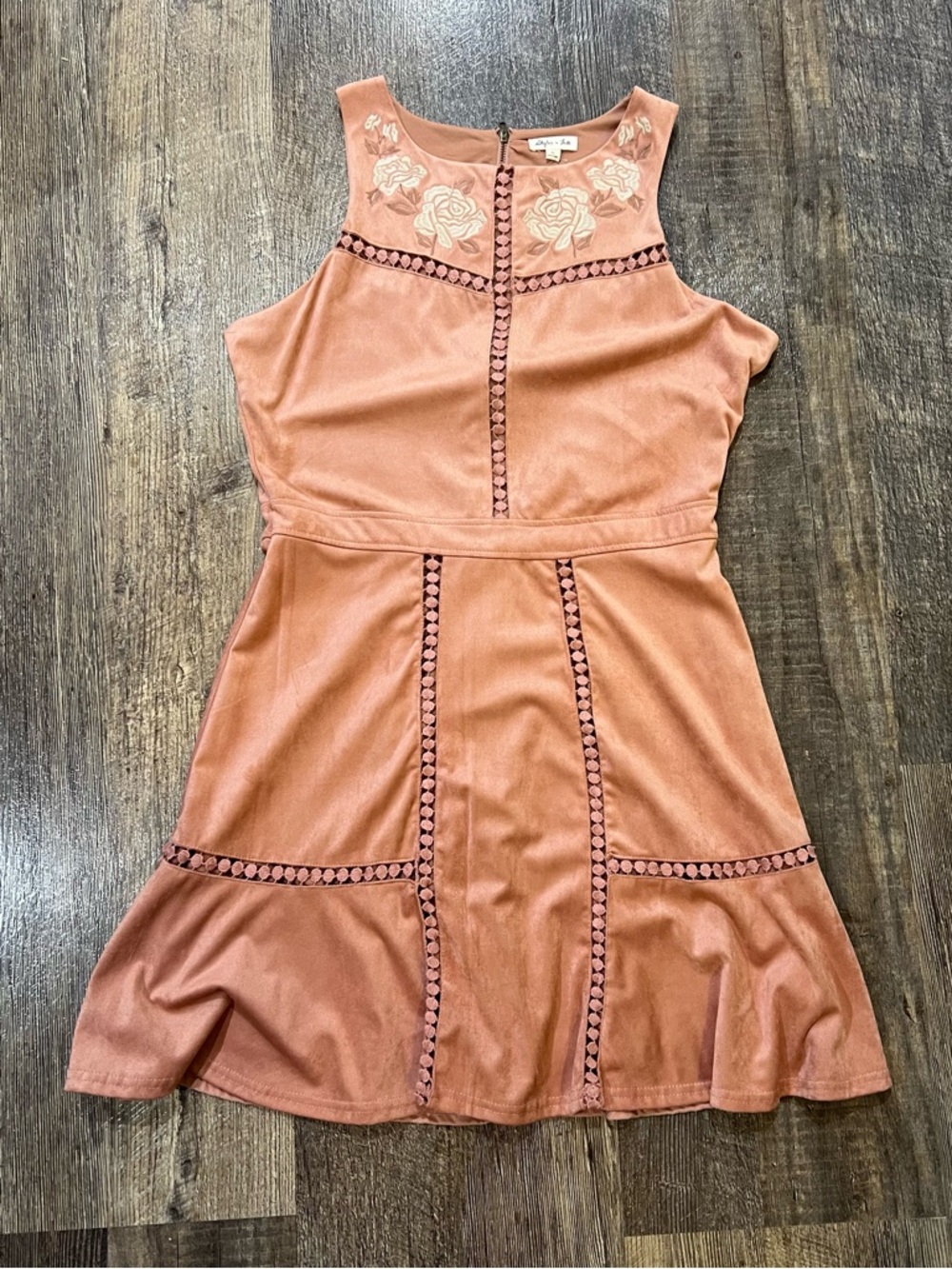 Skylar & Jade Micro Suede Sleeveless Dusty Rose Embroidered Mini Dress XL